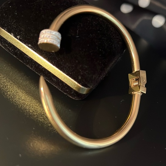 Gold Nail Clamper Bangle Bracelet With Pave Crystal Rhinestones - Picture 4 of 6